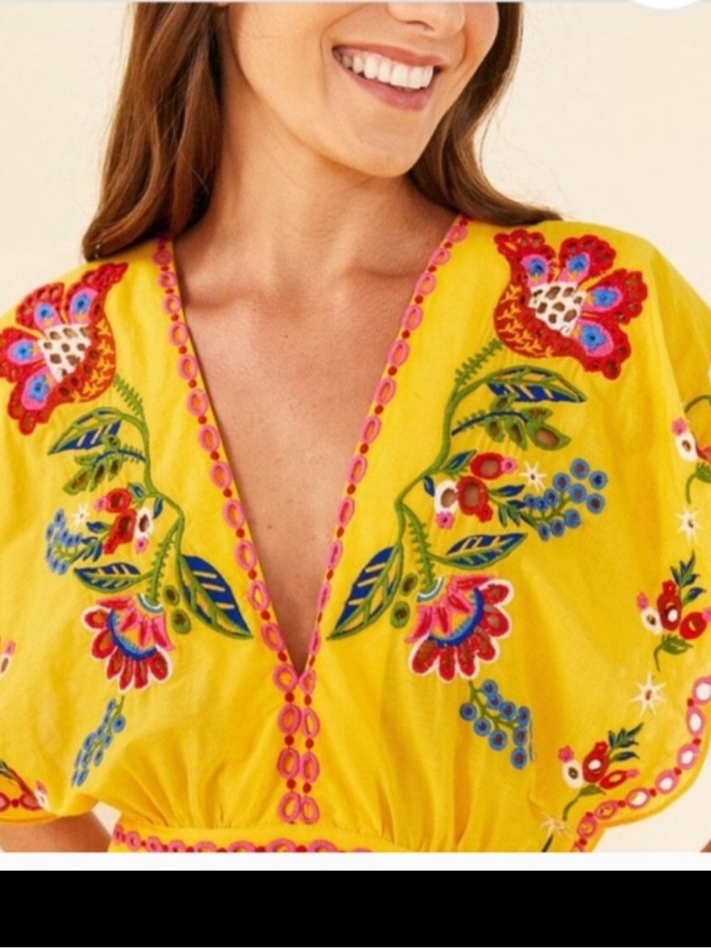 NWT Farm Rio Yellow Embroidered Richilier Midi Dress XS - Picture 2 of 6
